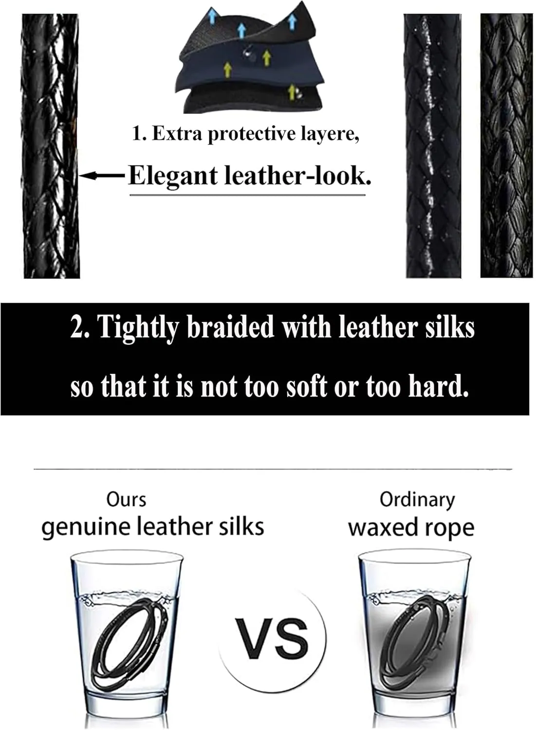 14" to 50" 2MM/3MM Waterproof Braided Leather Chain Cord Necklace for Men/Women, Brown/Black Rope Chain for pendant (Gift Box)