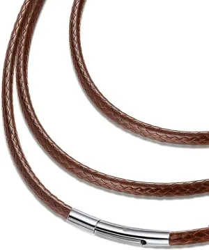 14" to 50" 2MM/3MM Waterproof Braided Leather Chain Cord Necklace for Men/Women, Brown/Black Rope Chain for pendant (Gift Box)