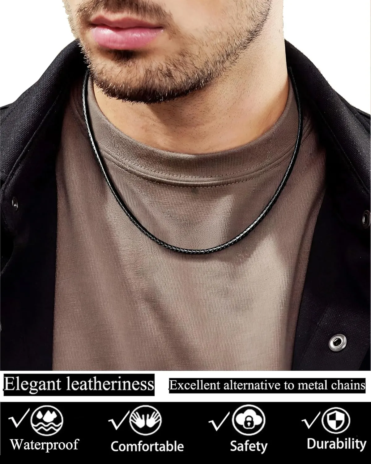 14" to 50" 2MM/3MM Waterproof Braided Leather Chain Cord Necklace for Men/Women, Brown/Black Rope Chain for pendant (Gift Box)