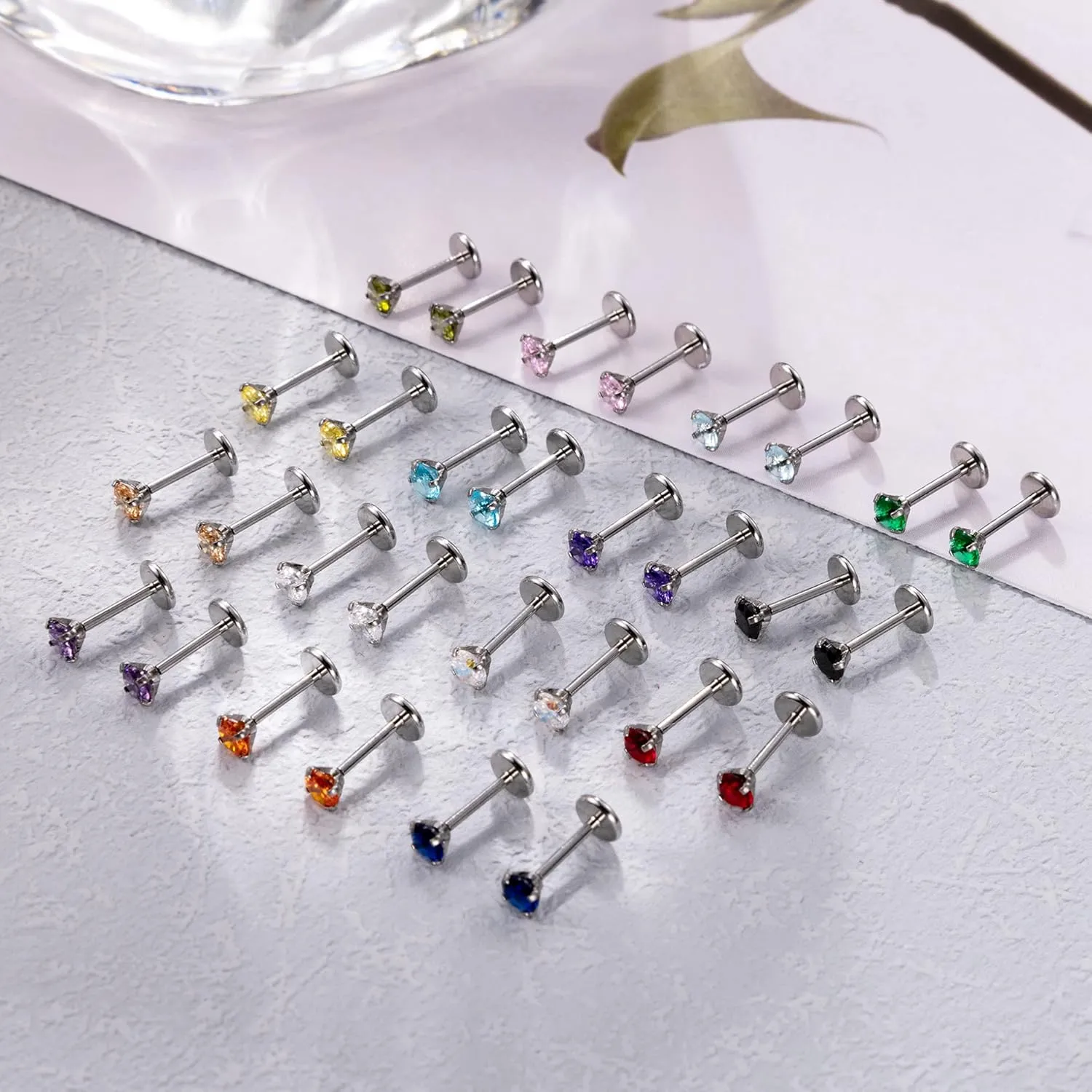 15 Pairs 20G 316L Stainless Steel Threadless Stud Earrings for Women Men Cartilage Helix Tragus Stud Earrings Small CZ Labret Monroe Studs Push in Nose Studs 2-3mm Ear Piercing Jewelry Set