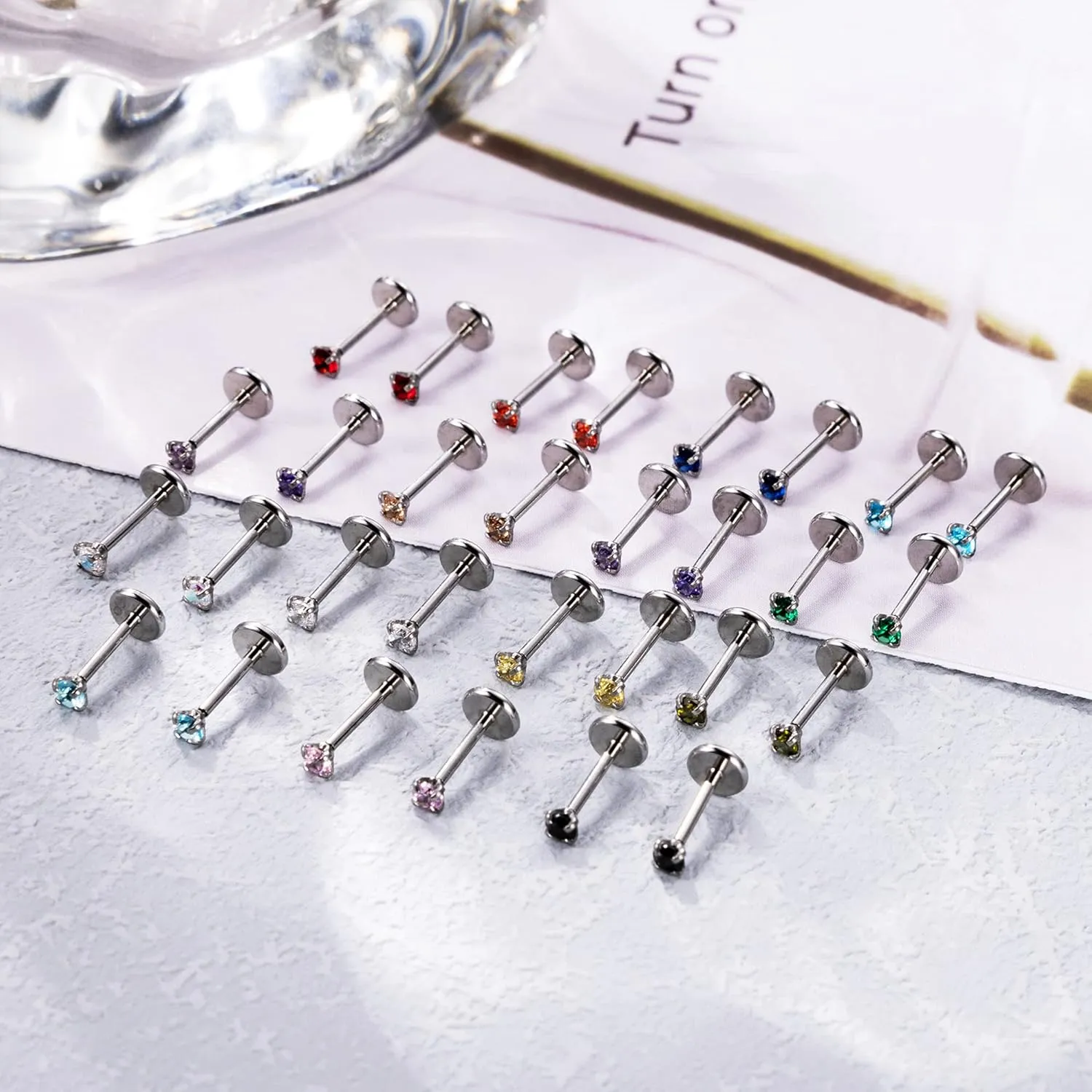 15 Pairs 20G 316L Stainless Steel Threadless Stud Earrings for Women Men Cartilage Helix Tragus Stud Earrings Small CZ Labret Monroe Studs Push in Nose Studs 2-3mm Ear Piercing Jewelry Set