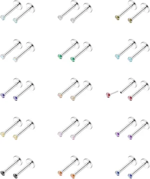 15 Pairs 20G 316L Stainless Steel Threadless Stud Earrings for Women Men Cartilage Helix Tragus Stud Earrings Small CZ Labret Monroe Studs Push in Nose Studs 2-3mm Ear Piercing Jewelry Set