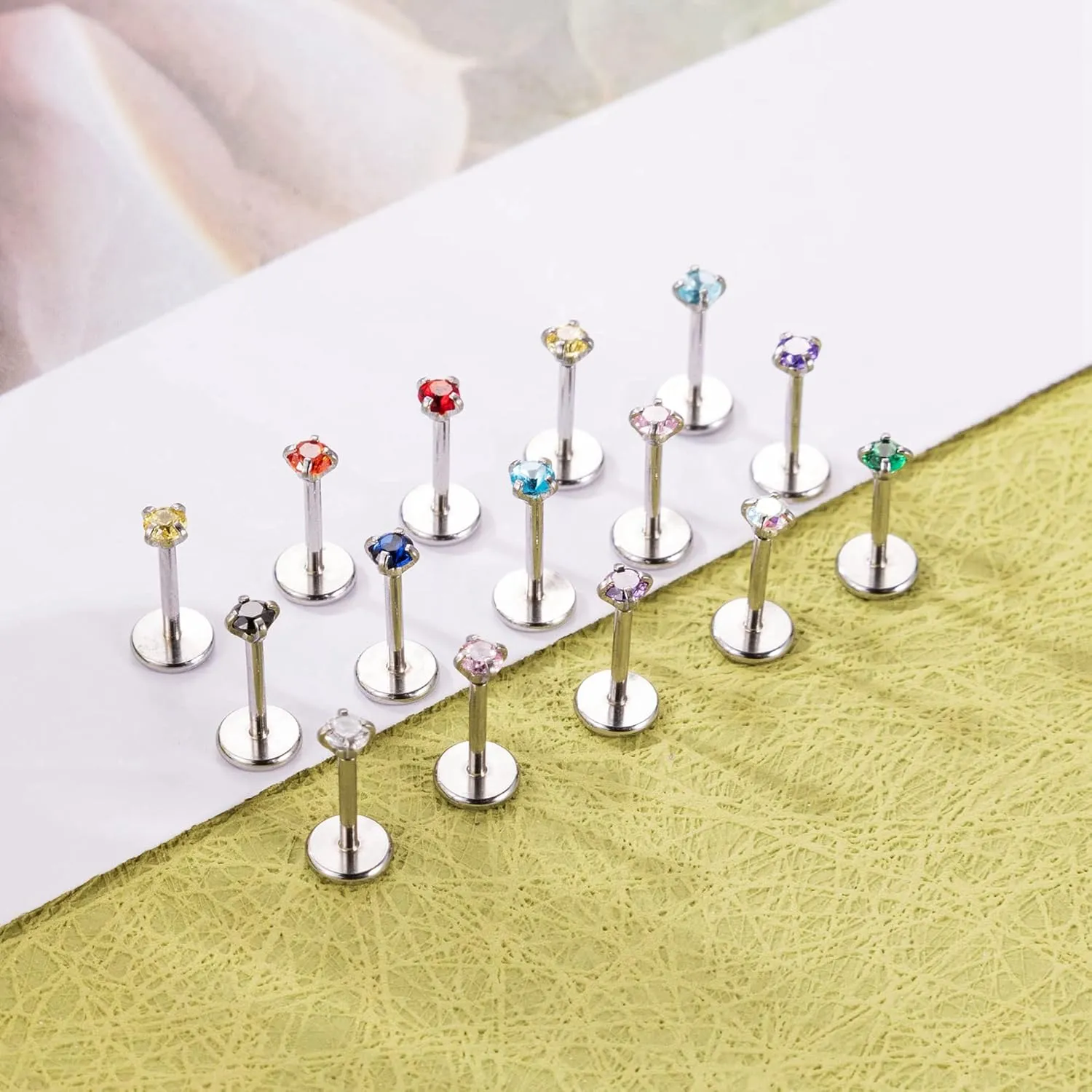 15 Pairs 20G 316L Stainless Steel Threadless Stud Earrings for Women Men Cartilage Helix Tragus Stud Earrings Small CZ Labret Monroe Studs Push in Nose Studs 2-3mm Ear Piercing Jewelry Set