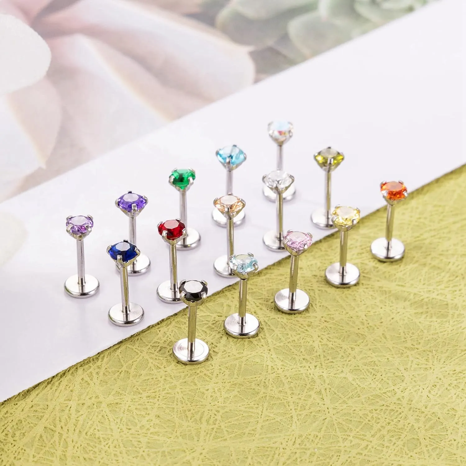 15 Pairs 20G 316L Stainless Steel Threadless Stud Earrings for Women Men Cartilage Helix Tragus Stud Earrings Small CZ Labret Monroe Studs Push in Nose Studs 2-3mm Ear Piercing Jewelry Set