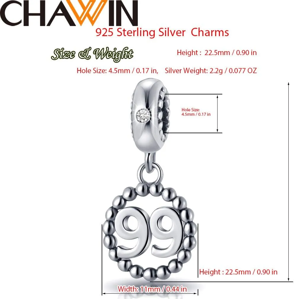 16,17,18,19,20,21,22,24,25,26,30,32,33,35,37,40,49,50,60,69,77,80,88,99 Number Charms 925 Sterling Silver Pendants Beads Fit Pandora Bracelets/Necklace, Dangling Dangle Charm for Birthday/Anniversary/Meaningful Numbers