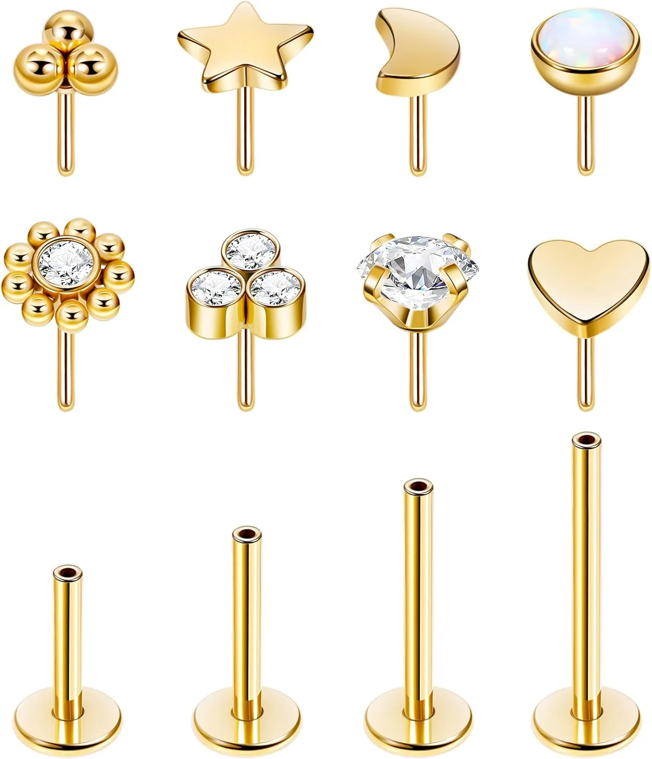 16G 18G 20G 316L Stainless Steel Threadless Push in Labret Monroe Studs Lip Rings for Women Men Flat Back Cartilage Earrings Helix Tragus Stud Earrings Conch Medusa Piercing Jewelry