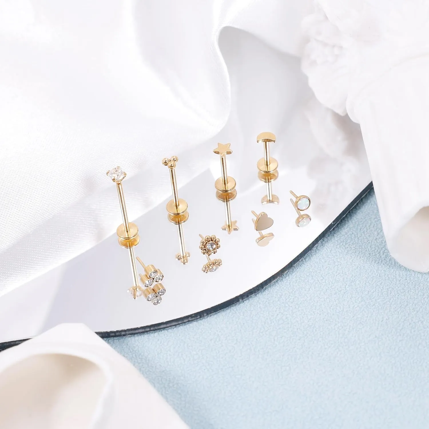 16G 18G 20G 316L Stainless Steel Threadless Push in Labret Monroe Studs Lip Rings for Women Men Flat Back Cartilage Earrings Helix Tragus Stud Earrings Conch Medusa Piercing Jewelry