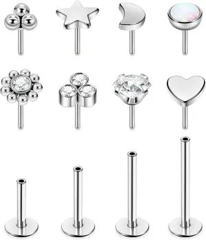 16G 18G 20G 316L Stainless Steel Threadless Push in Labret Monroe Studs Lip Rings for Women Men Flat Back Cartilage Earrings Helix Tragus Stud Earrings Conch Medusa Piercing Jewelry