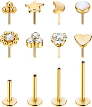 16G 18G 20G 316L Stainless Steel Threadless Push in Labret Monroe Studs Lip Rings for Women Men Flat Back Cartilage Earrings Helix Tragus Stud Earrings Conch Medusa Piercing Jewelry