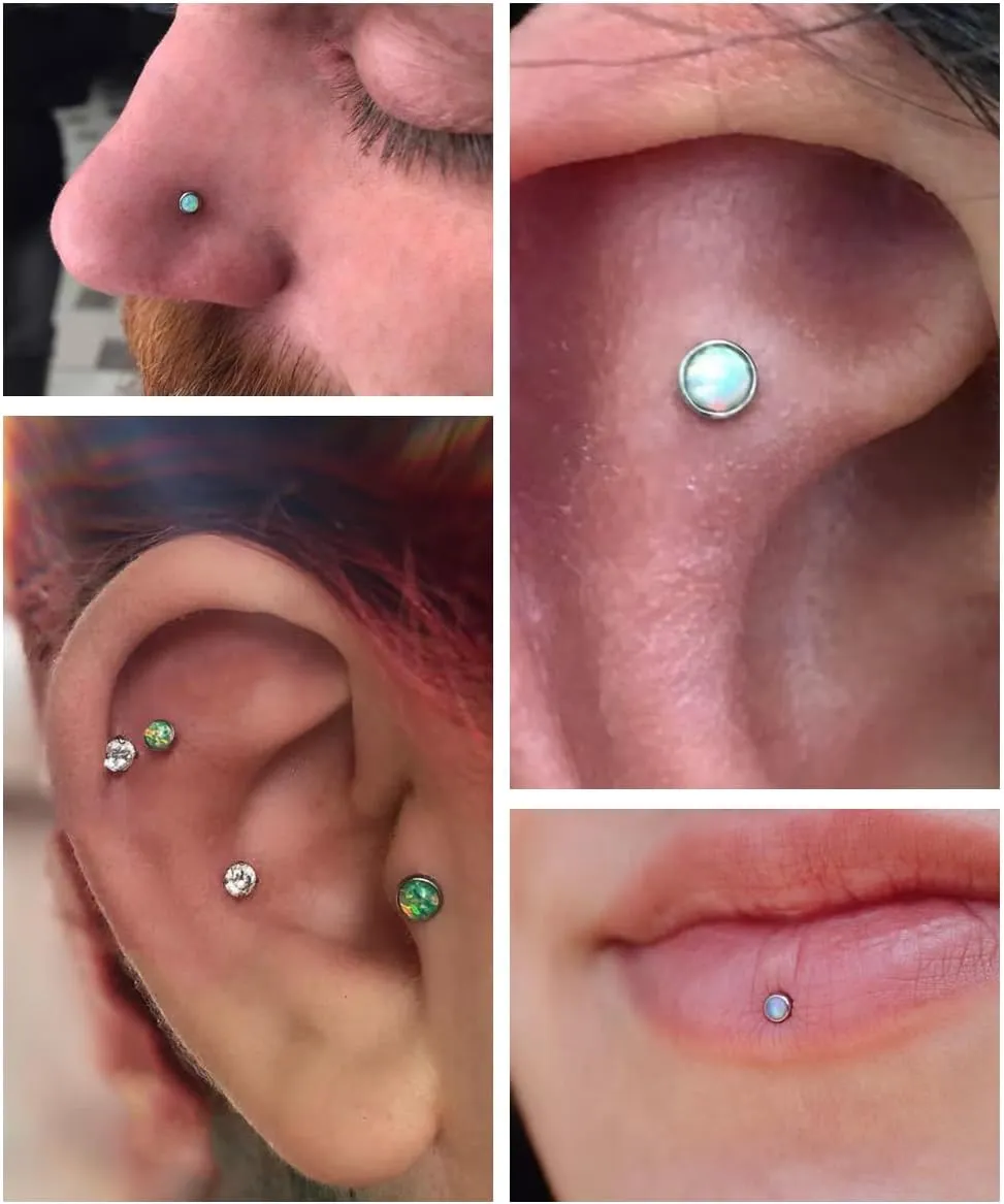 16G 18G 3PCS G23 Titanium Internally Threaded Labret Monroe Stud Lip Rings Opal CZCartilage Helix Tragus Stud Earrings Conch Stud Titanium Piercing Jewelry for Sensitive Skin 6MM 8MM 10MM
