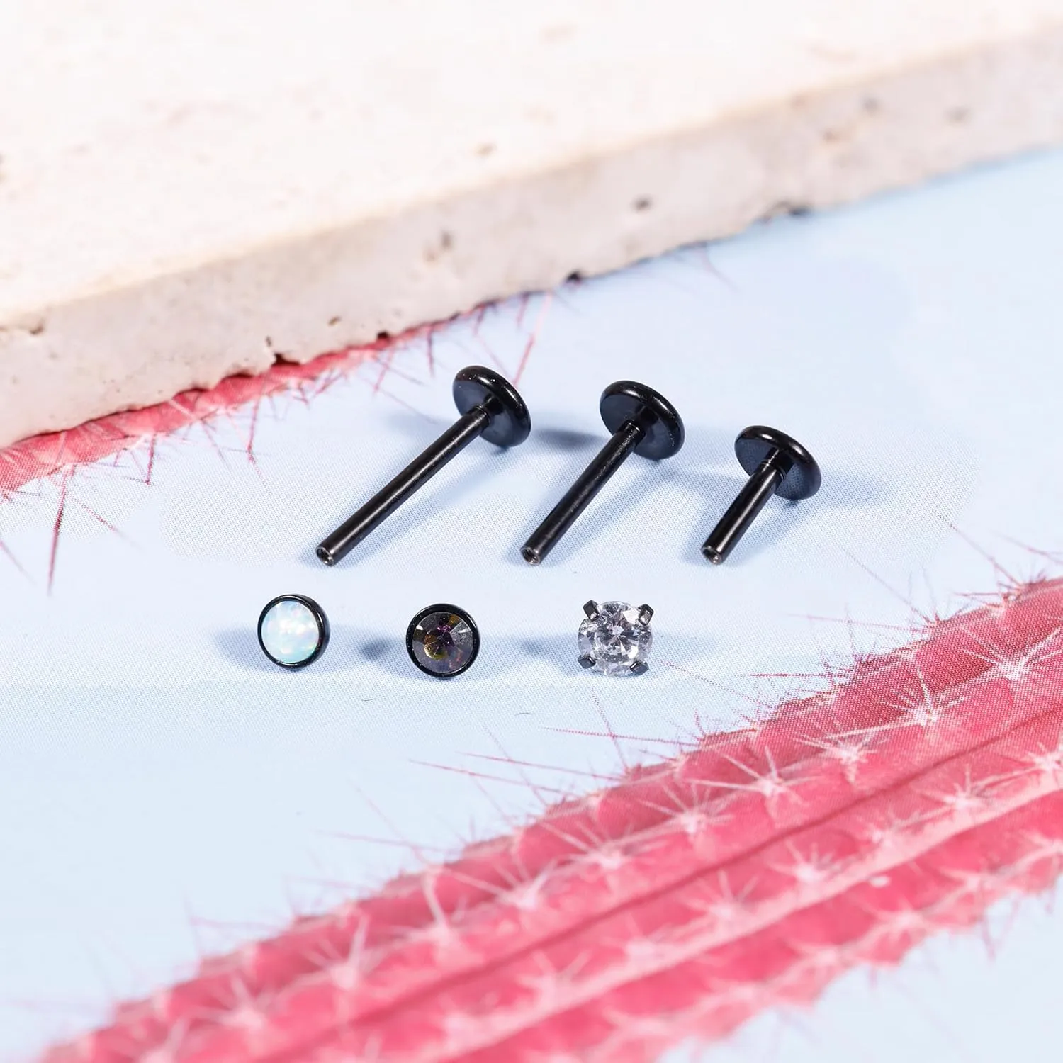 16G 18G 3PCS G23 Titanium Internally Threaded Labret Monroe Stud Lip Rings Opal CZCartilage Helix Tragus Stud Earrings Conch Stud Titanium Piercing Jewelry for Sensitive Skin 6MM 8MM 10MM