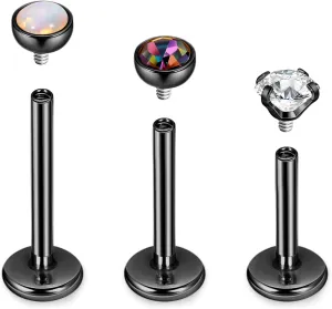 16G 18G 3PCS G23 Titanium Internally Threaded Labret Monroe Stud Lip Rings Opal CZCartilage Helix Tragus Stud Earrings Conch Stud Titanium Piercing Jewelry for Sensitive Skin 6MM 8MM 10MM