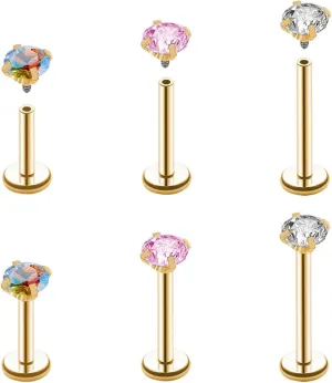 16G 18G Tragus Labret Lip Piercing Jewelry Black, Internally Threaded Surgical Steel CZ Studs for Women Men, 6mm 8mm 10mm Labret Nose Stud Cartilage Helix Medusa Conch Piercing Jewelry
