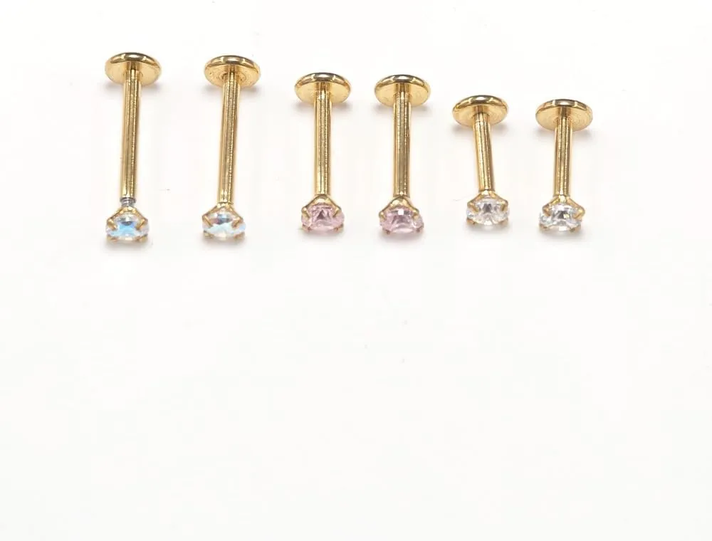 16G 18G Tragus Labret Lip Piercing Jewelry Black, Internally Threaded Surgical Steel CZ Studs for Women Men, 6mm 8mm 10mm Labret Nose Stud Cartilage Helix Medusa Conch Piercing Jewelry