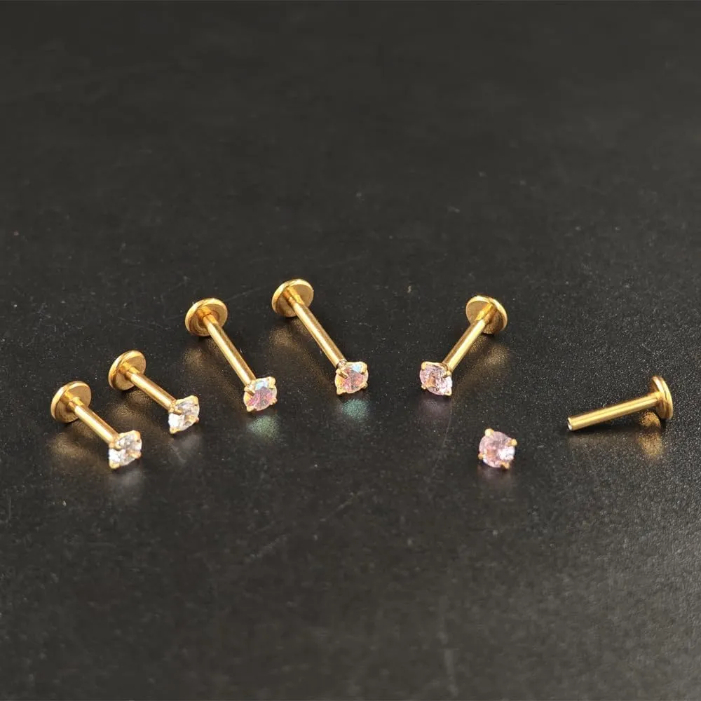 16G 18G Tragus Labret Lip Piercing Jewelry Black, Internally Threaded Surgical Steel CZ Studs for Women Men, 6mm 8mm 10mm Labret Nose Stud Cartilage Helix Medusa Conch Piercing Jewelry