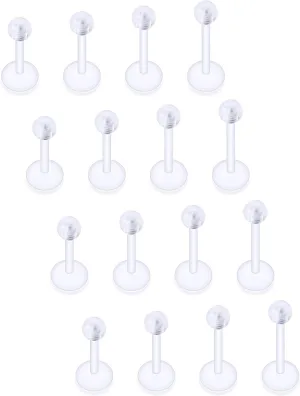 16G Clear Earrings for Sports Plastic Monroe Lip Nose Ring Stud Forward Helix Conch Tragus Cartilage Earrings Studs Medusa Labret Piercing Jewelry Retainer for Surgery Women 6MM 8MM 10MM 12MM