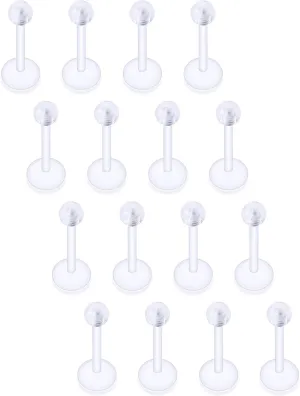 16G Clear Earrings for Sports Plastic Monroe Lip Nose Ring Stud Forward Helix Conch Tragus Cartilage Earrings Studs Medusa Labret Piercing Jewelry Retainer for Surgery Women 6MM 8MM 10MM 12MM