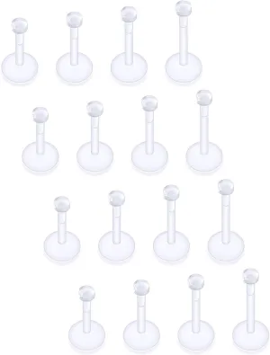 16G Clear Earrings for Sports Plastic Monroe Lip Nose Ring Studs Forward Helix Conch Tragus Cartilage Earrings Studs Medusa Labret Piercing Jewelry Retainer for Surgery Women Men