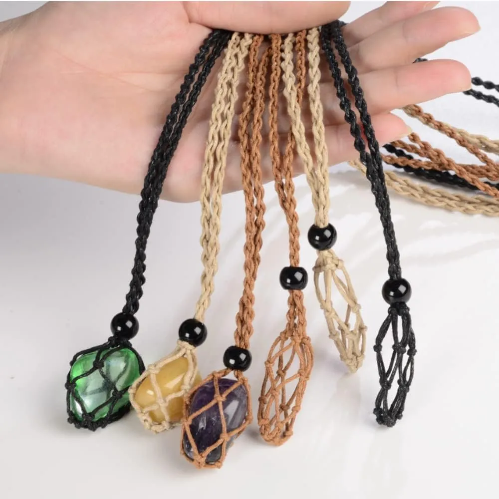 18 PCS Crystal Cage Necklace Holder Necklace Cord Empty Stone Holder Replacement Hand-Woven Necklace Cord with Adjustable Length
