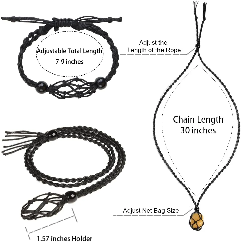 18 PCS Crystal Cage Necklace Holder Necklace Cord Empty Stone Holder Replacement Hand-Woven Necklace Cord with Adjustable Length