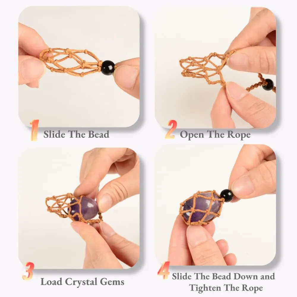 18 PCS Crystal Cage Necklace Holder Necklace Cord Empty Stone Holder Replacement Hand-Woven Necklace Cord with Adjustable Length