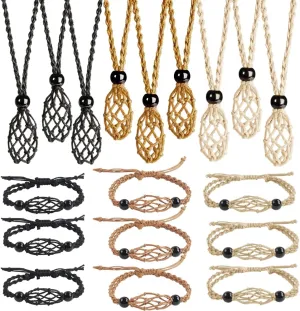 18 PCS Crystal Cage Necklace Holder Necklace Cord Empty Stone Holder Replacement Hand-Woven Necklace Cord with Adjustable Length