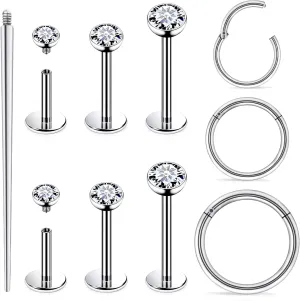 18G 16G 14G Internally Threaded Nose Rings Studs Flat Back Stud Earrings 316L Surgical Steel Nose Rings Studs Tragus Helix Conch Cartilage Lobe Earrings Hoop Piercing Jewelry For Women Men