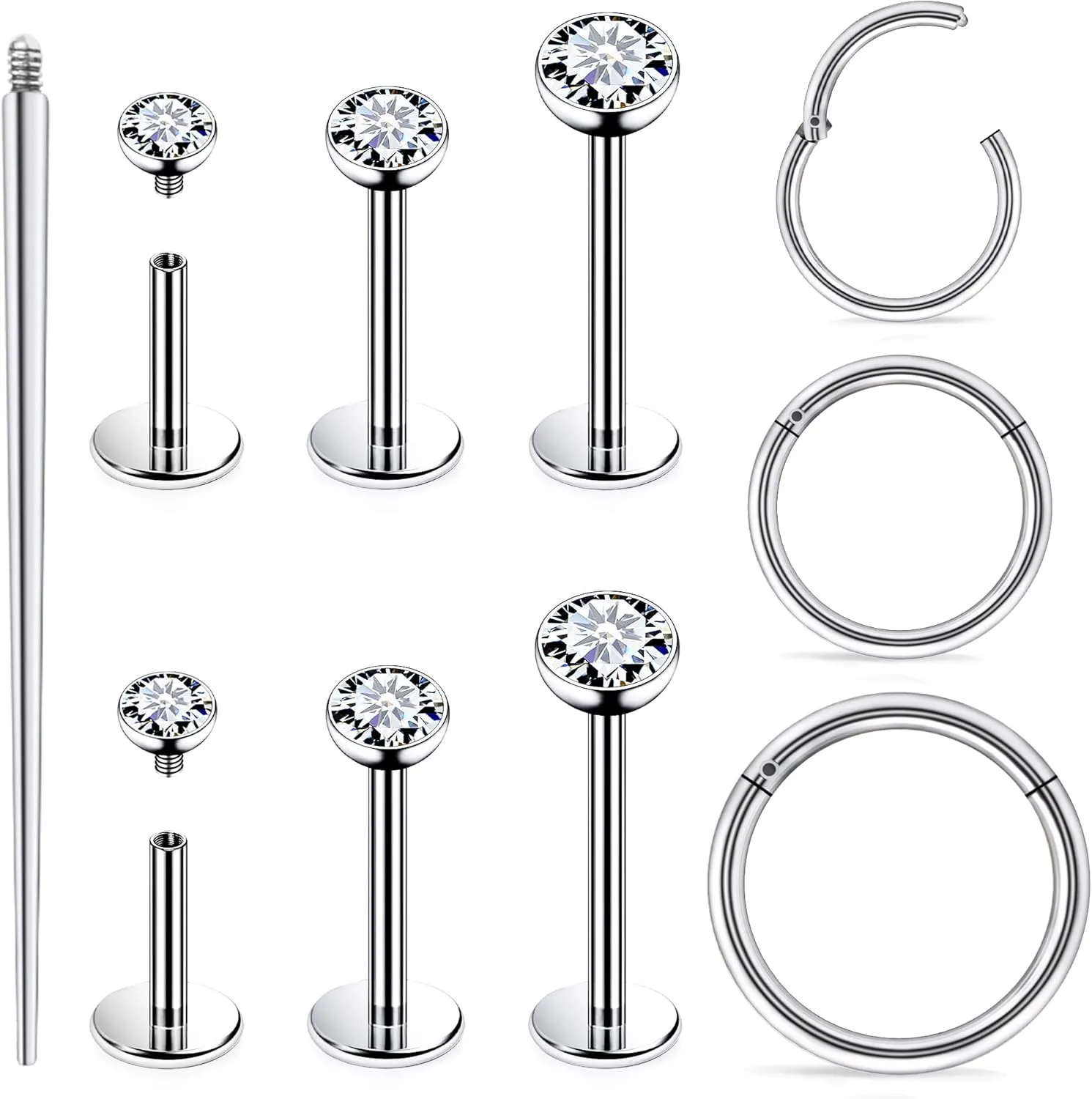 18G 16G 14G Internally Threaded Nose Rings Studs Flat Back Stud Earrings 316L Surgical Steel Nose Rings Studs Tragus Helix Conch Cartilage Lobe Earrings Hoop Piercing Jewelry For Women Men