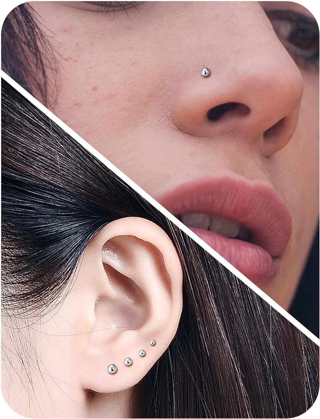 18G 20G 22G Astm F136 Titanium Nose Rings Studs Piercing Jewelry for Women Men Nose Nostril Piercing Jewelry Top Ball 1.5mm 2mm 2.5mm 3mm 4 Pair