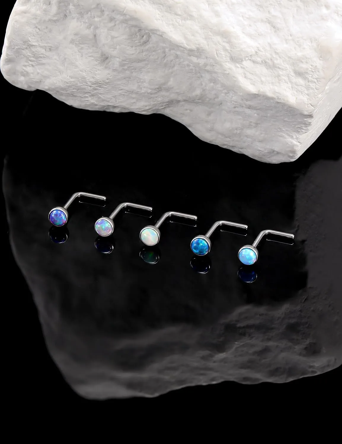 18G 20G 22G Astm F136 Titanium Nose Rings Studs Piercing Jewelry for Women Men Opal Nose Rings Nostril Piercing Jewelry Top Opal 1.5mm 2mm 2.5mm 3mm 5PCS