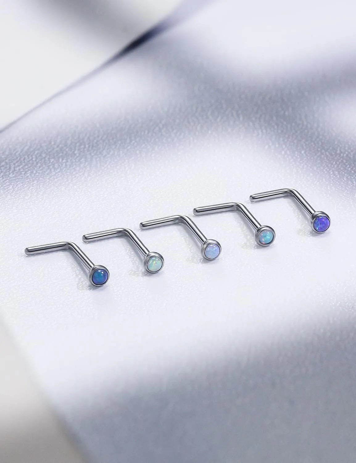 18G 20G 22G Astm F136 Titanium Nose Rings Studs Piercing Jewelry for Women Men Opal Nose Rings Nostril Piercing Jewelry Top Opal 1.5mm 2mm 2.5mm 3mm 5PCS
