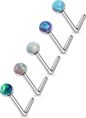 18G 20G 22G Astm F136 Titanium Nose Rings Studs Piercing Jewelry for Women Men Opal Nose Rings Nostril Piercing Jewelry Top Opal 1.5mm 2mm 2.5mm 3mm 5PCS