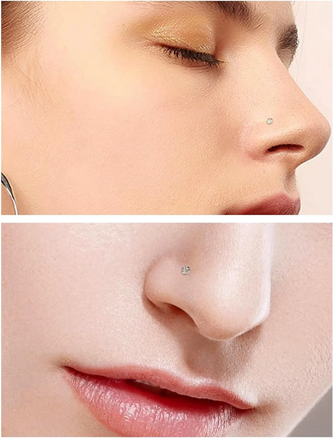 18G 20G 22G Astm F136 Titanium Nose Rings Studs Piercing Jewelry for Women Men Round Heart Square Cubic Zirconia Nose Rings Opal Nostril Ring Piercing Jewelry Top Flat Ball 3mm 8PCS