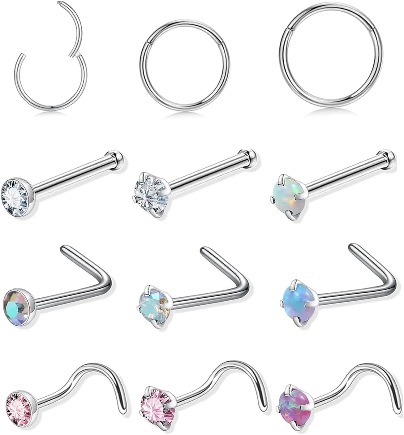18G/20G Nose Rings Nose Studs L Shape Hypoallergenic Screw Studs Rings 316L Surgical Stainless Steel Body Piercing Jewelry Set for Women Men Cubic Zirconia Size 1.5/2/3mm Gold/Silver