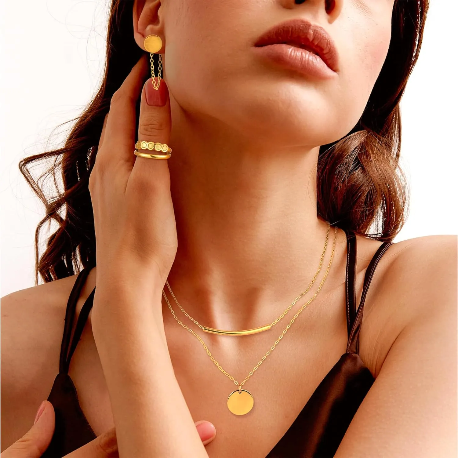 18k Gold Plated/Silver Jewelry Set for Women Dainty,Layered CZ Pendant Necklace Dangle Earrings Chain Bracelet Adjustable Ring Set Trendy,Elegant Earrings and Necklaces Set for Women Hypoallergenic