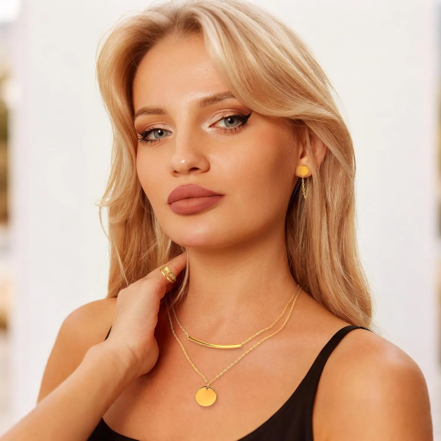 18k Gold Plated/Silver Jewelry Set for Women Dainty,Layered CZ Pendant Necklace Dangle Earrings Chain Bracelet Adjustable Ring Set Trendy,Elegant Earrings and Necklaces Set for Women Hypoallergenic