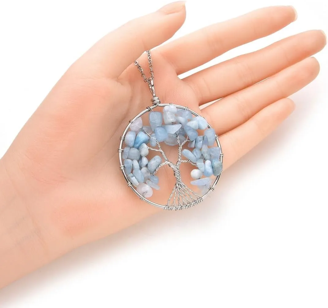 1pc Tree of Life Gemstone Pendant Necklace Symbol of Growth Rebirth 26 Inch 30 Inch Chakras Crystal Stones Stainless Steel Chain Tarnish Resistant Women Men Jewelry