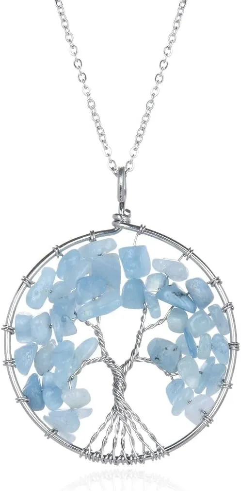 1pc Tree of Life Gemstone Pendant Necklace Symbol of Growth Rebirth 26 Inch 30 Inch Chakras Crystal Stones Stainless Steel Chain Tarnish Resistant Women Men Jewelry