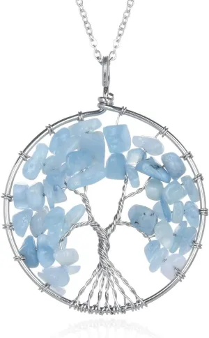 1pc Tree of Life Gemstone Pendant Necklace Symbol of Growth Rebirth 26 Inch 30 Inch Chakras Crystal Stones Stainless Steel Chain Tarnish Resistant Women Men Jewelry