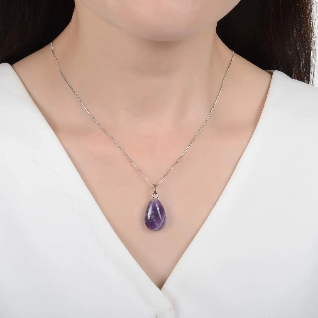 1pcs Adabele Genuine Sterling Silver Gemstone Pendant Necklace 18 inch Natural Healing Crystal Chakras Stone Hypoallergenic Nickel Free Fine Women Jewelry