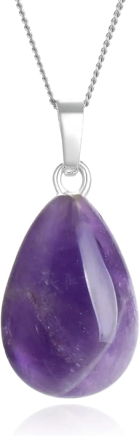1pcs Adabele Genuine Sterling Silver Gemstone Pendant Necklace 18 inch Natural Healing Crystal Chakras Stone Hypoallergenic Nickel Free Fine Women Jewelry