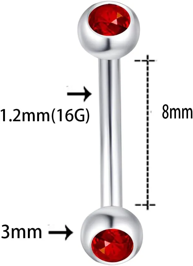 1PCS Sphere Inlay Red Zircon 1.2mm(16G) Navel Belly Studs Eyebrow Rings Lip Stud Ear Bone Nails Tongue Bars Hypoallergenic Long Body Piercing For Women Solid Titanium Steel Stainless Steel 8mm