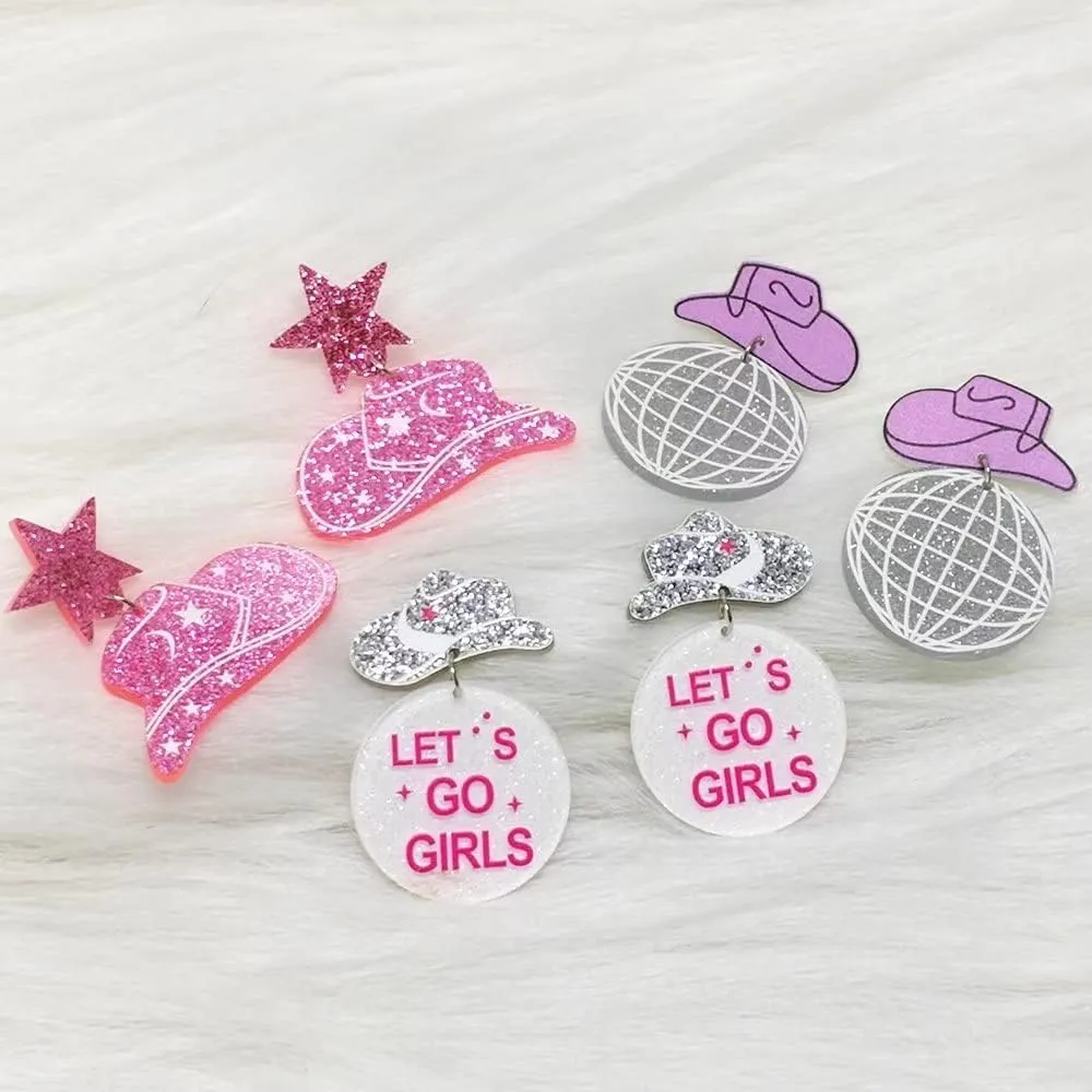 2-3 Pairs Western Earrings for Women Cowgirl Cowboy Drop Dangle Earrings Disco Acrylic Howdy Yeehaw Earring Y2k Jewelry Nashville Bachelorette Party Outfits Accessories