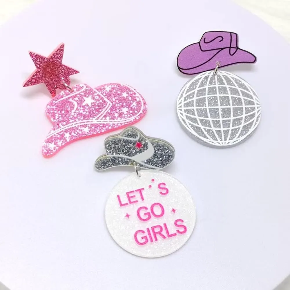 2-3 Pairs Western Earrings for Women Cowgirl Cowboy Drop Dangle Earrings Disco Acrylic Howdy Yeehaw Earring Y2k Jewelry Nashville Bachelorette Party Outfits Accessories