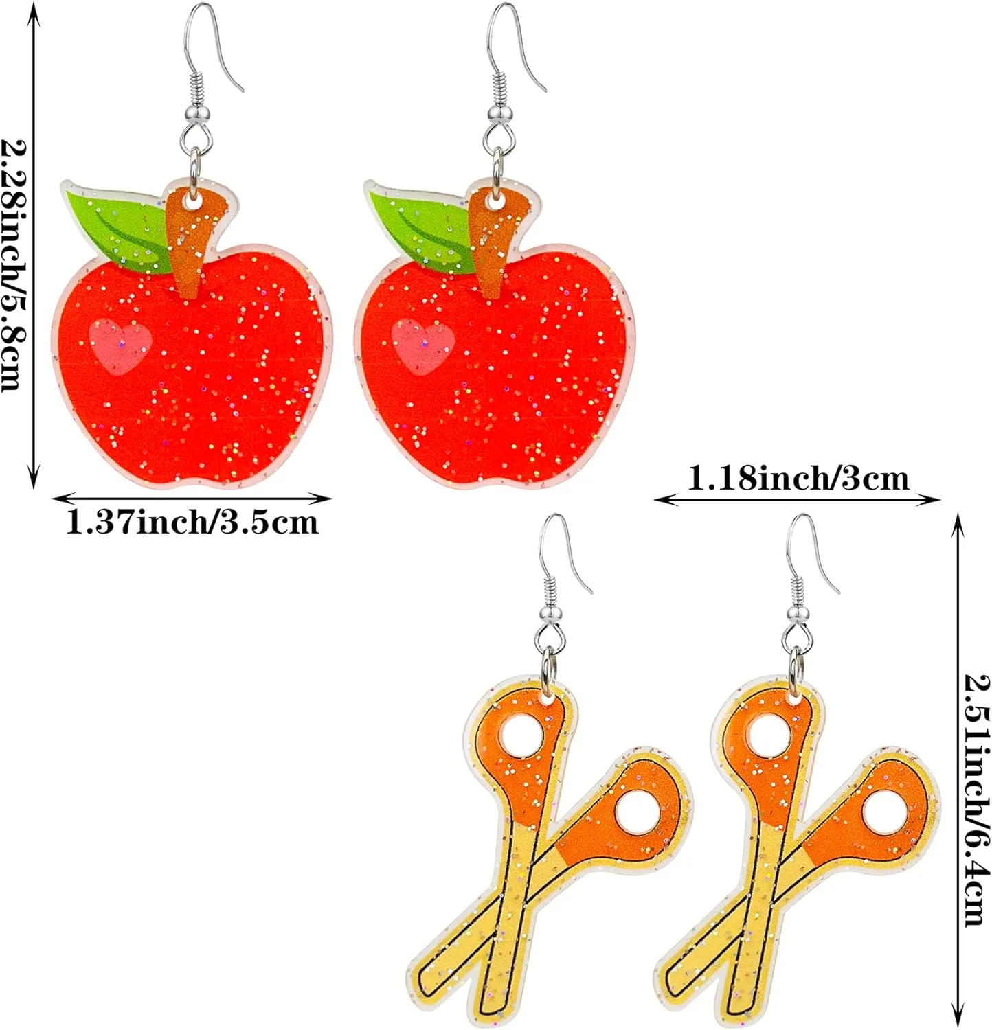 2 Pairs Teacher Pencil Drop Earrings for Women Cute Apple Earrings for Women Jewelry Gifts for Art