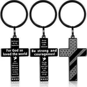 2 Pcs Cross Keychains for Men, Stainless Christian Bible Verse Key Chains, for Mens Kids Accessories Gift