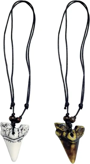 2 Pcs Shark Tooth Necklace for Men Fossil Shark Teeth Cool Sharktooth Beach Necklaces for Men Beach Surfer