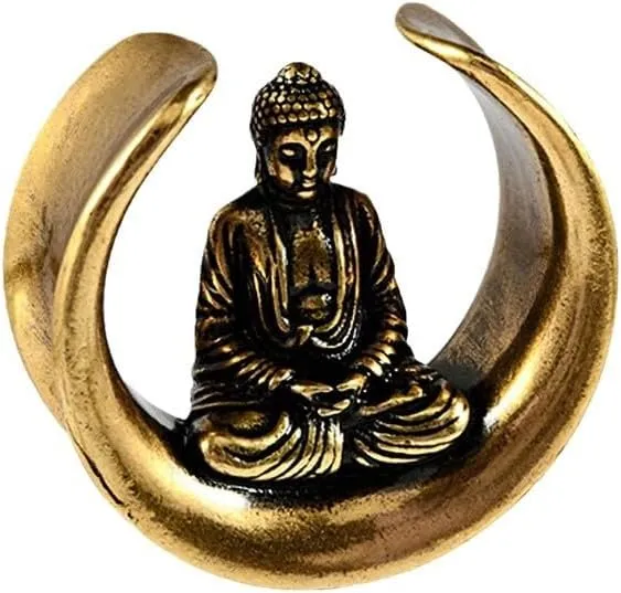 2 PCS Stainless Steel Ear Tunnel Plugs - Bronze Buddha & Drum Body Jewelry, Hypoallergenic U-Shaped Ear Expander for 8mm-25mm Stretching (Men Women, Daily/Events)