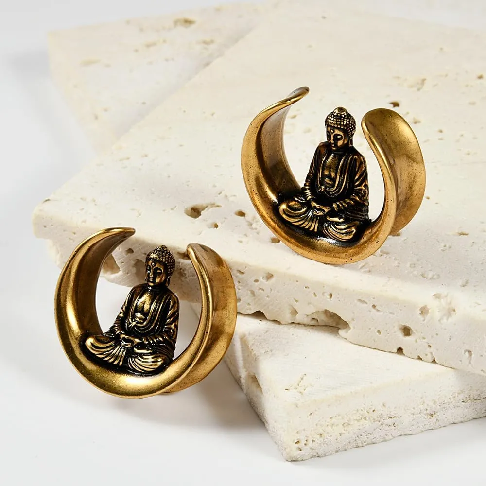 2 PCS Stainless Steel Ear Tunnel Plugs - Bronze Buddha & Drum Body Jewelry, Hypoallergenic U-Shaped Ear Expander for 8mm-25mm Stretching (Men Women, Daily/Events)