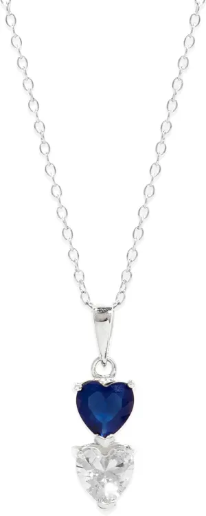 2 Stone Simulated Birthstone Heart Necklace (16"), 925 Sterling Silver Heart Drop Necklace for Women - Personalized Necklaces - Gifts for Mom